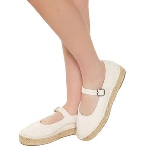 NWT Forever 21 Mary Jane Espadrille Flats Size 10 Slip On Cream.